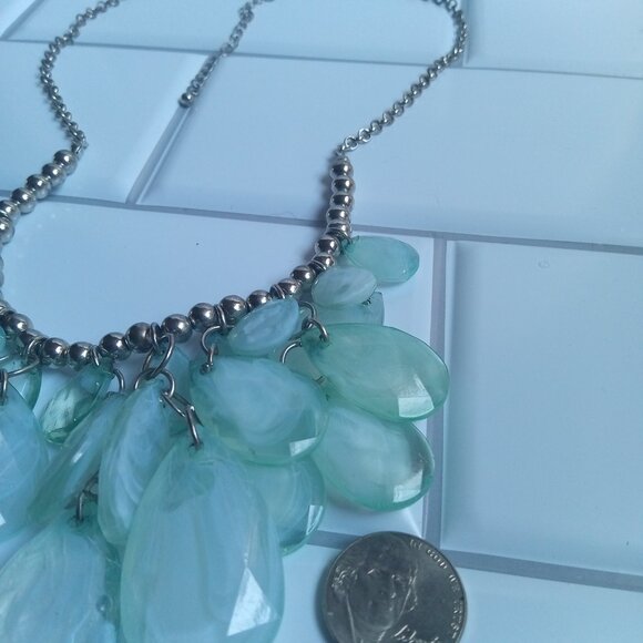 Smoky Light Blue Teardrop Statement Necklace - Picture 5 of 8